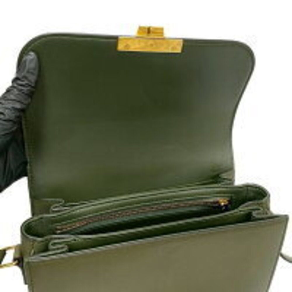 Celine Triomphe logo leather Shoulder Bag sacoche Khaki Green - Picture 8 of 8